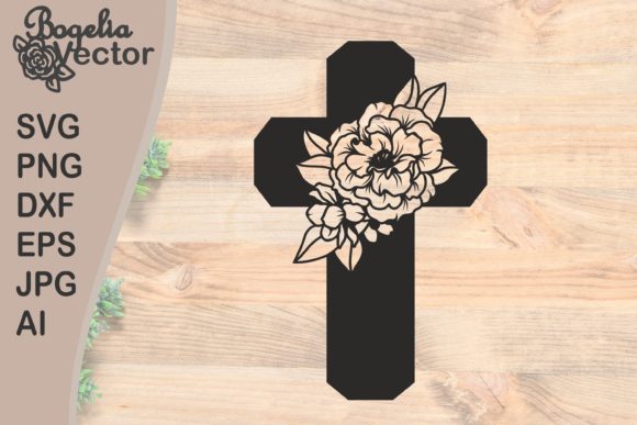 Cross with Flowers Graphics for Easter Crafts